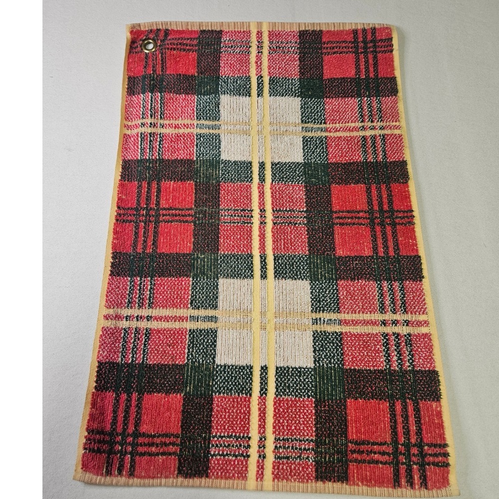 VTG Ralph Lauren Golf Towel EUC Red Green Plaid 100% Cotton Grommet Made in USA